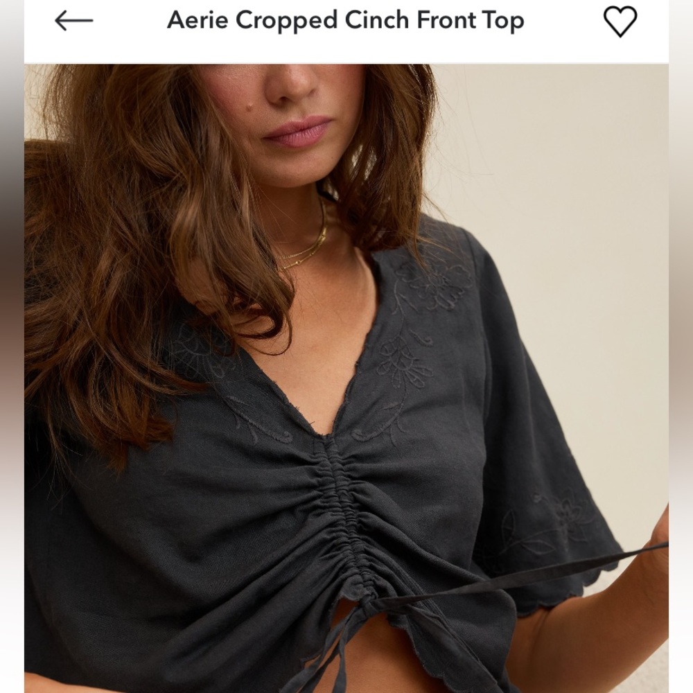 Aerie size small woven linen top. Charcoal grey. Embroidered new with tags